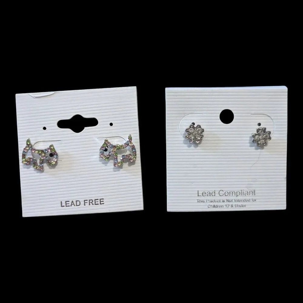 2 Pair Stud Earrings Bundle Rhinestone
